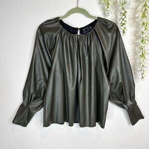 ASOS DESIGN vegan leather top balloon sleeve forest green pleather